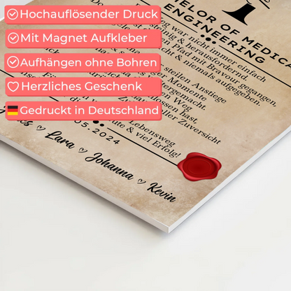 Urkunde Fotoboard Magnetisch Geschenk Bachelorabschluss Bachelor Of Medical Engineering