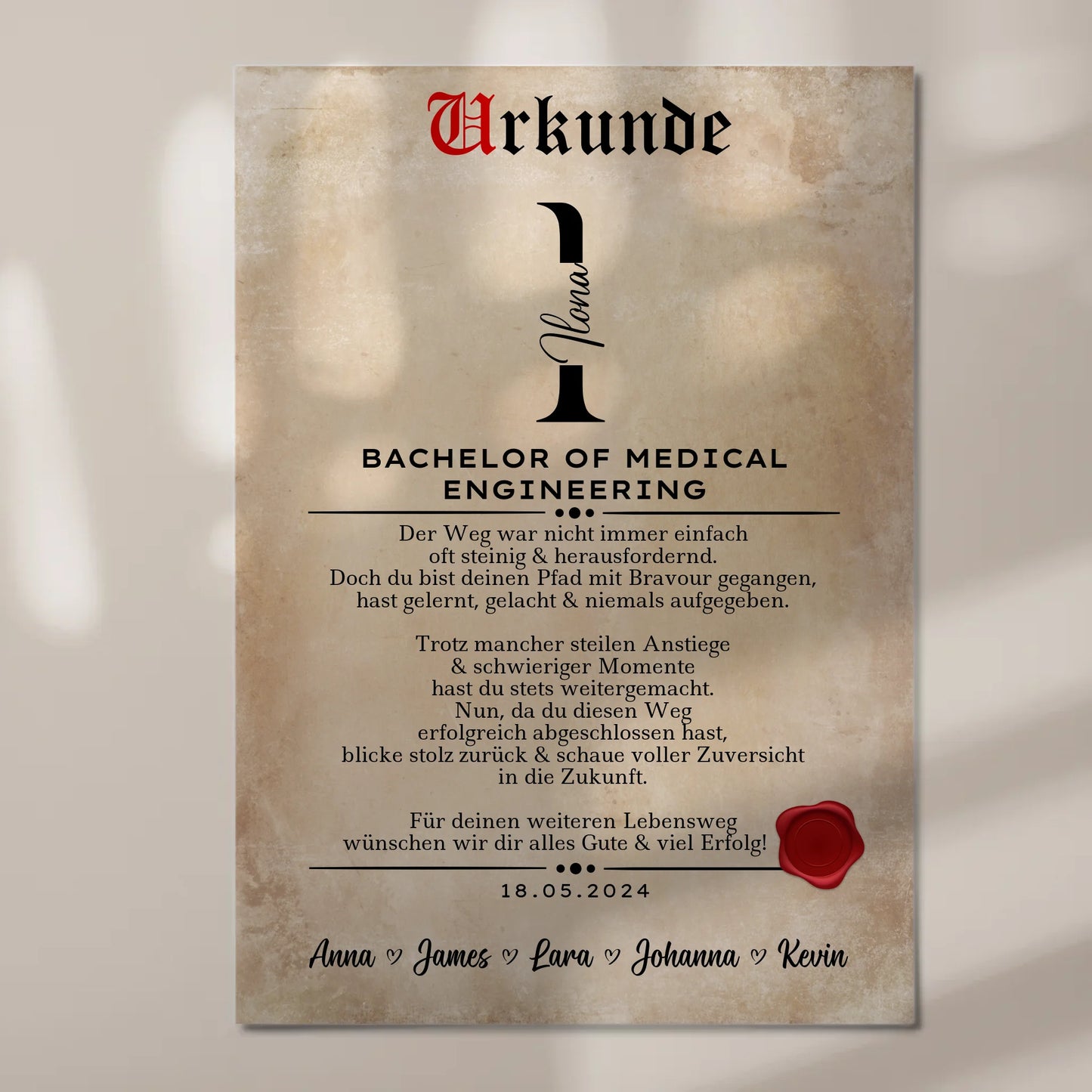 Urkunde Fotoboard Magnetisch Geschenk Bachelorabschluss Bachelor Of Medical Engineering