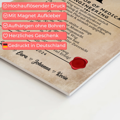 Urkunde Fotoboard Magnetisch Geschenk Bachelorabschluss Bachelor Of Medical Engineering
