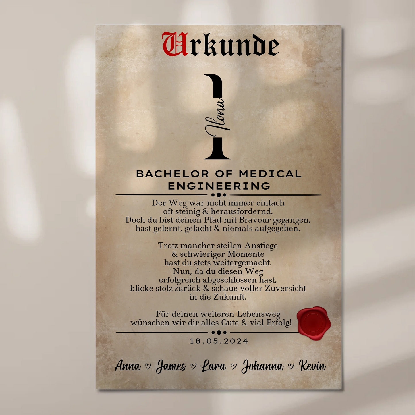 Urkunde Fotoboard Magnetisch Geschenk Bachelorabschluss Bachelor Of Medical Engineering