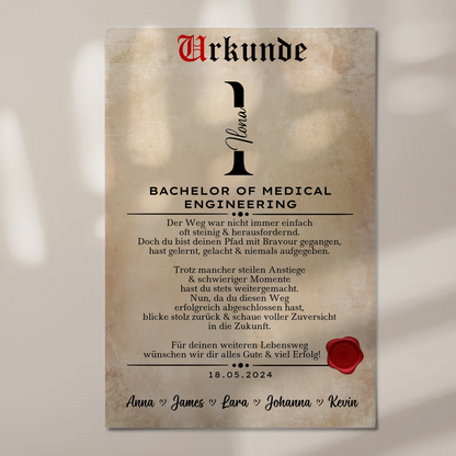 Urkunde Fotoboard Magnetisch Geschenk Bachelorabschluss Bachelor Of Medical Engineering