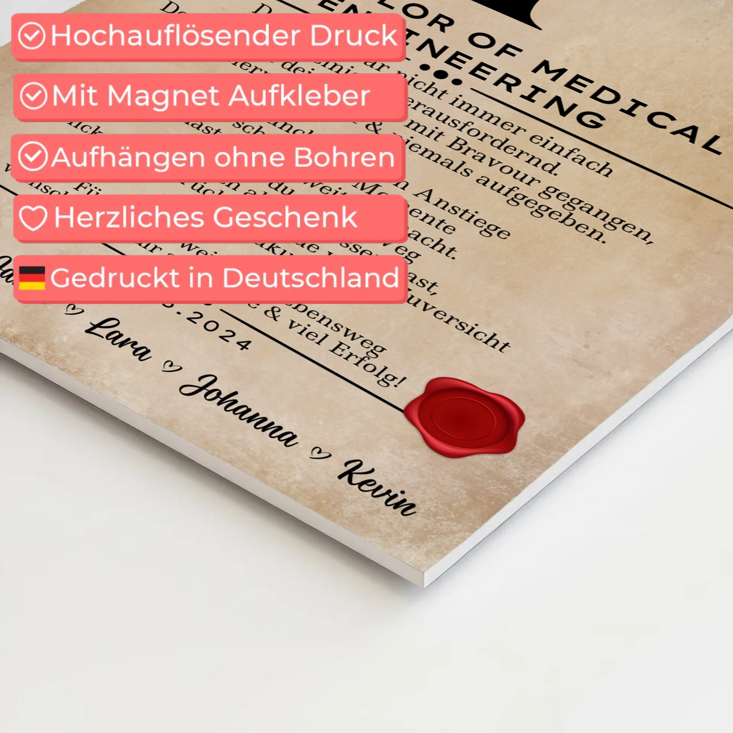Urkunde Fotoboard Magnetisch Geschenk Bachelorabschluss Bachelor Of Medical Engineering