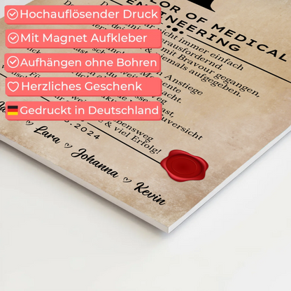 Urkunde Fotoboard Magnetisch Geschenk Bachelorabschluss Bachelor Of Medical Engineering