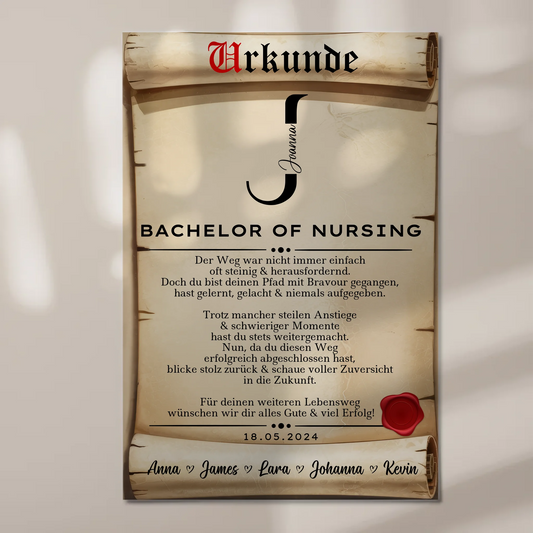 Urkunde Fotoboard Magnet Poster Geschenk Zum Bachelor Bachelor Of Nursing