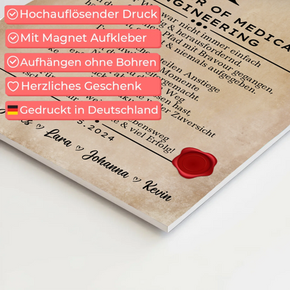 Urkunde Fotoboard Magnetisch Geschenk Bachelorabschluss Bachelor Of Medical Engineering