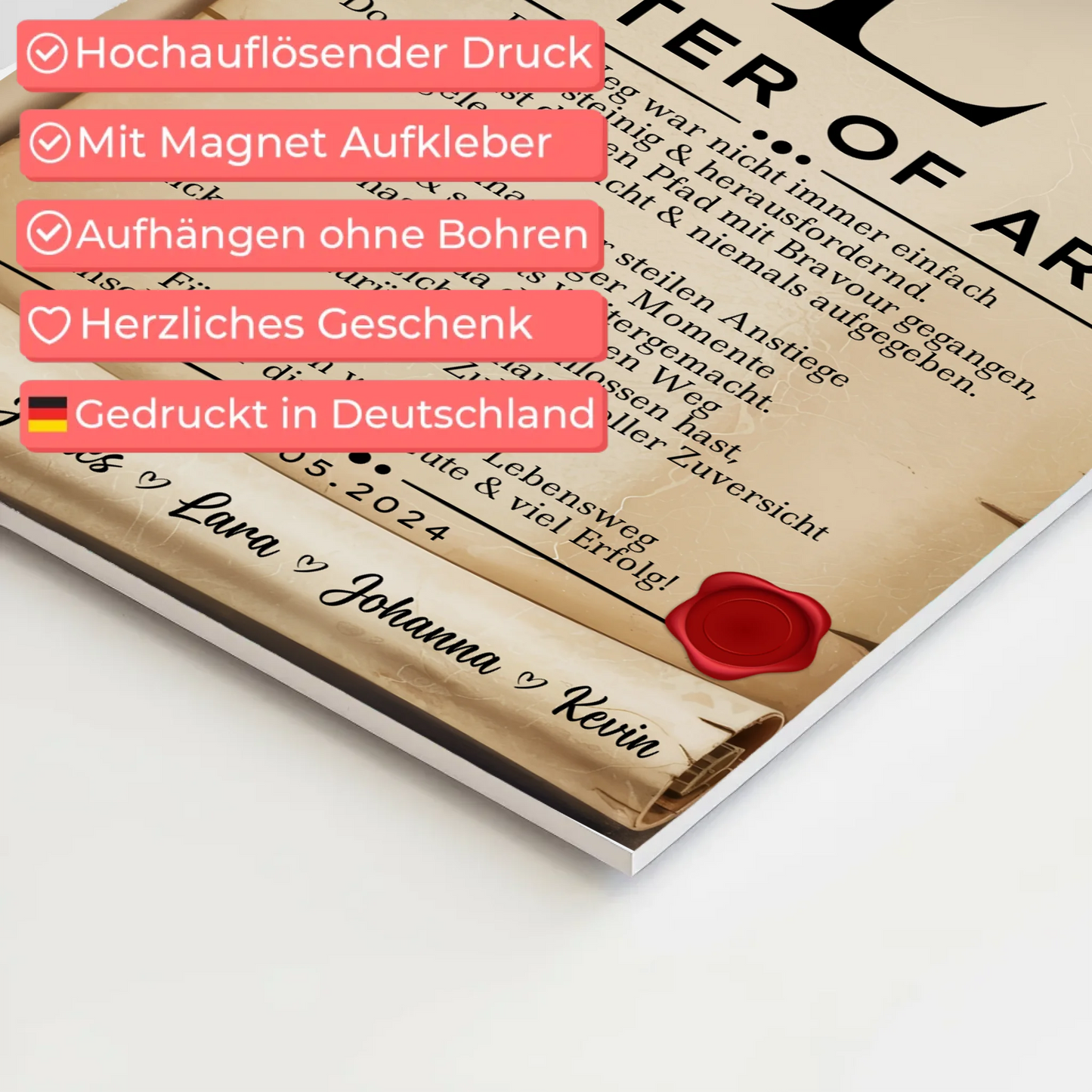 Urkunde Fotoboard Magnet Wandbild Master Abschluss Geschenk Master Of Arts