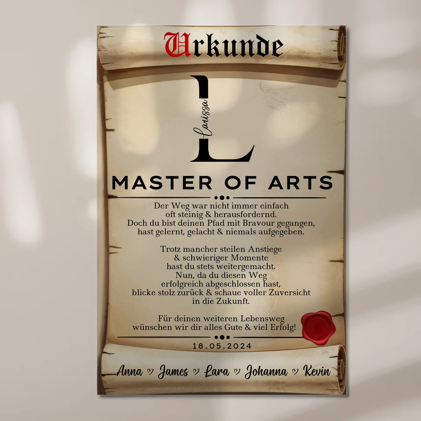 Urkunde Fotoboard Magnet Wandbild Master Abschluss Geschenk Master Of Arts