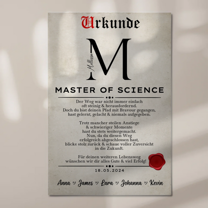 Urkunde Magnet Wandbild Fotoboard Geschenk Zum Masterabschluss Master Of Science
