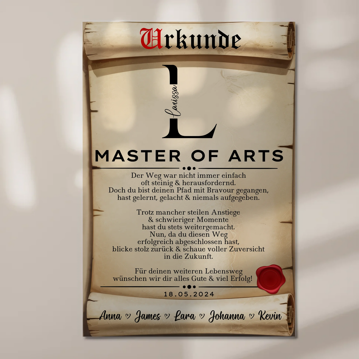 Urkunde Fotoboard Magnet Wandbild Master Abschluss Geschenk Master Of Arts