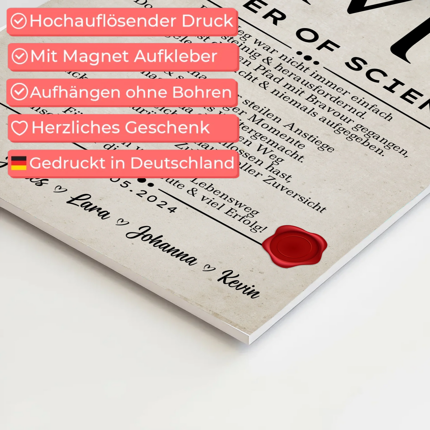 Urkunde Magnet Wandbild Fotoboard Geschenk Zum Masterabschluss Master Of Science