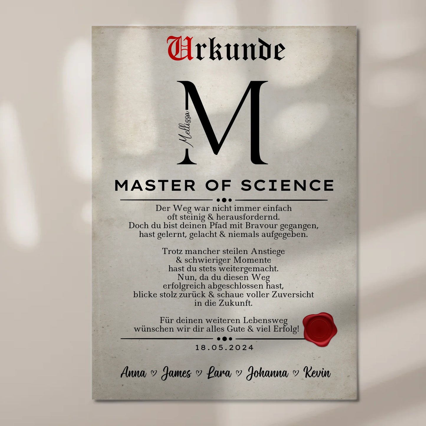 Urkunde Magnet Wandbild Fotoboard Geschenk Zum Masterabschluss Master Of Science