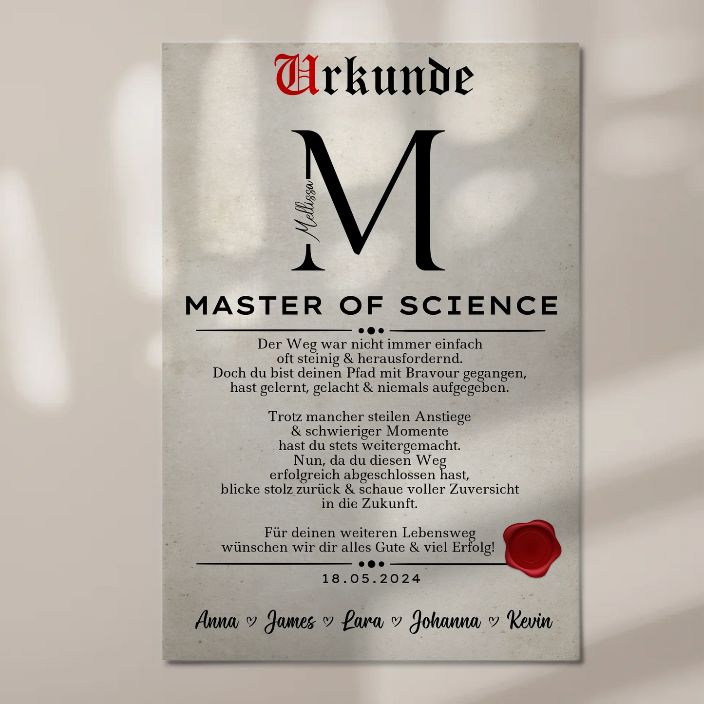 Urkunde Magnet Wandbild Fotoboard Geschenk Zum Masterabschluss Master Of Science