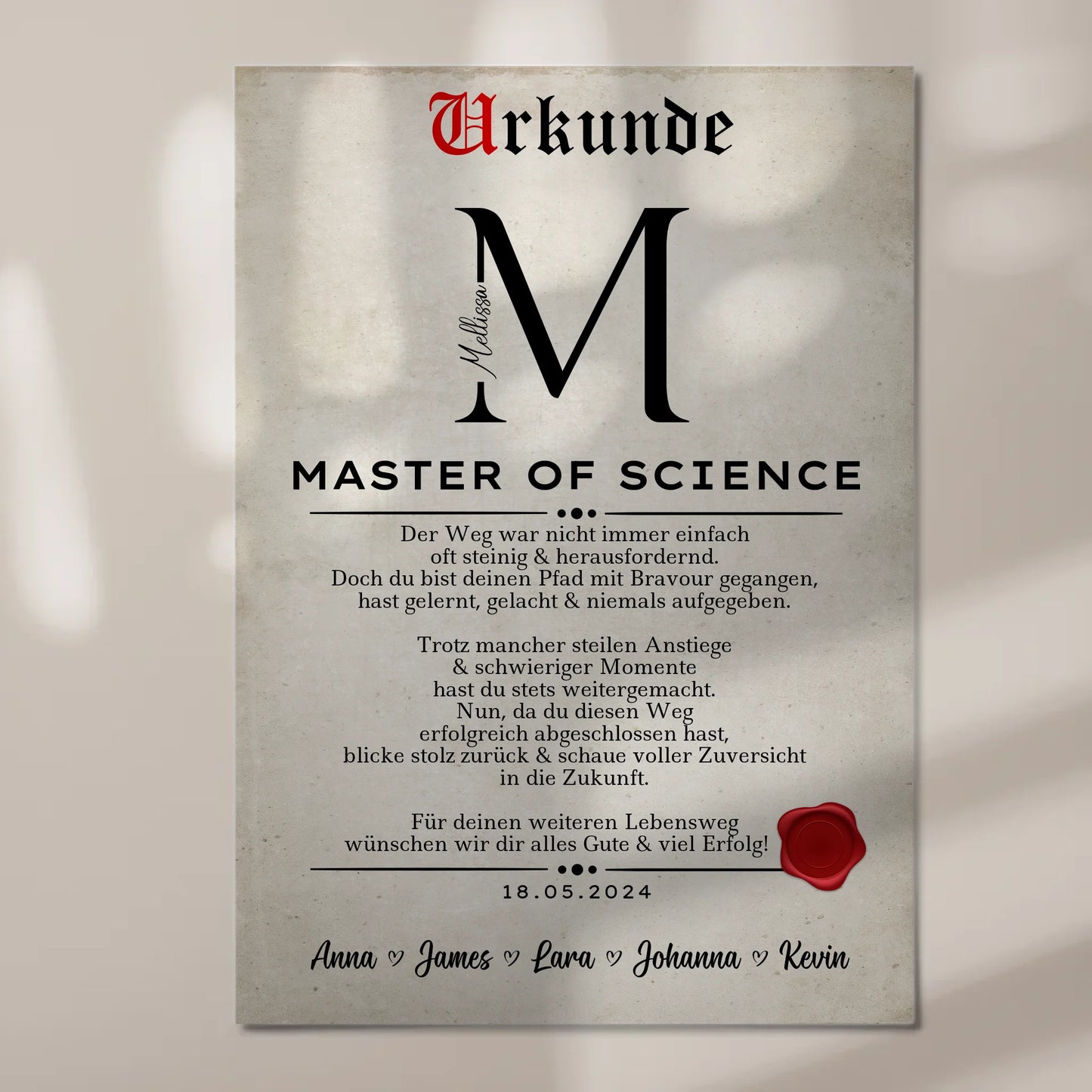 Urkunde Magnet Wandbild Fotoboard Geschenk Zum Masterabschluss Master Of Science