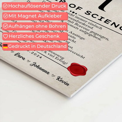 Urkunde Magnet Wandbild Fotoboard Geschenk Zum Masterabschluss Master Of Science
