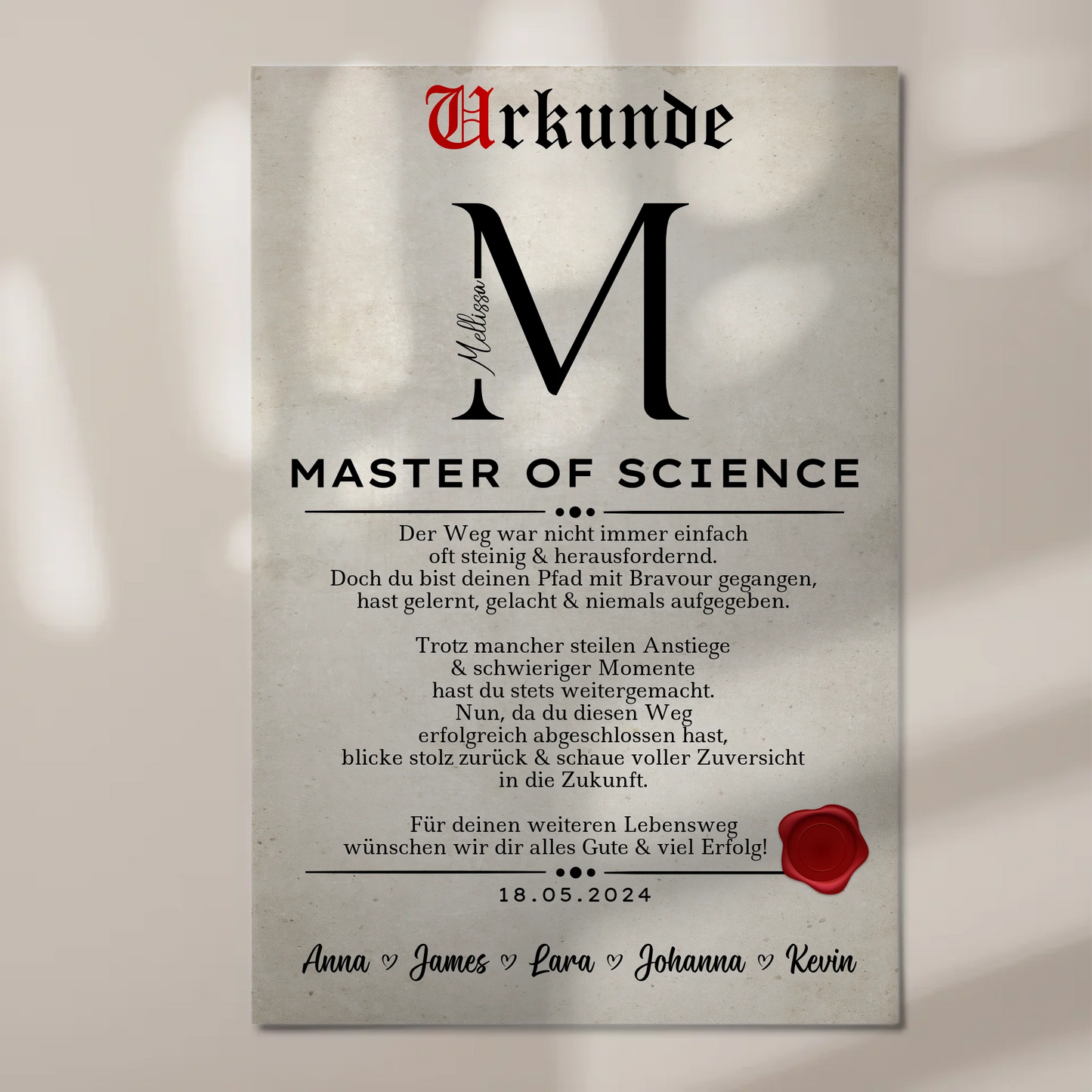 Urkunde Magnet Wandbild Fotoboard Geschenk Zum Masterabschluss Master Of Science