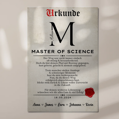 Urkunde Magnet Wandbild Fotoboard Geschenk Zum Masterabschluss Master Of Science