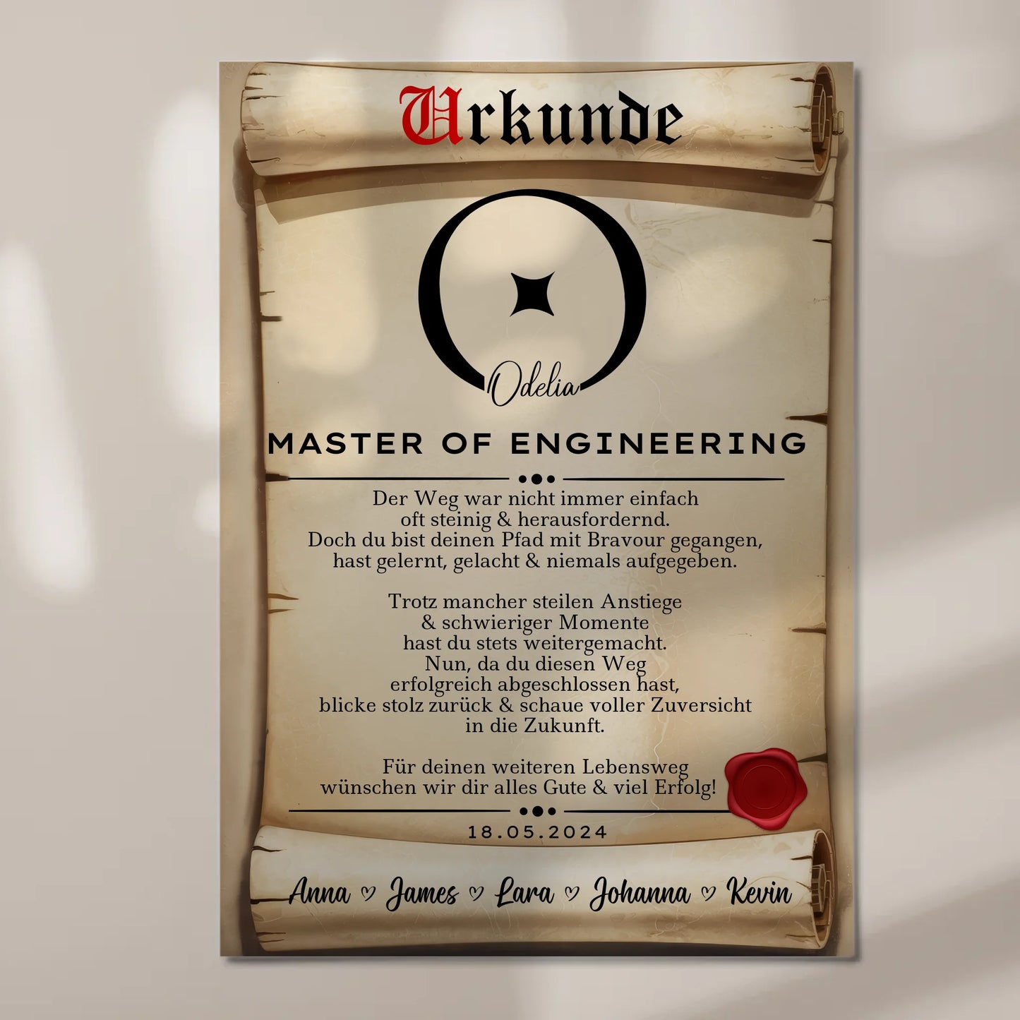 Urkunde Fotoboard Geschenk Masterabschluss Master Of Engineering