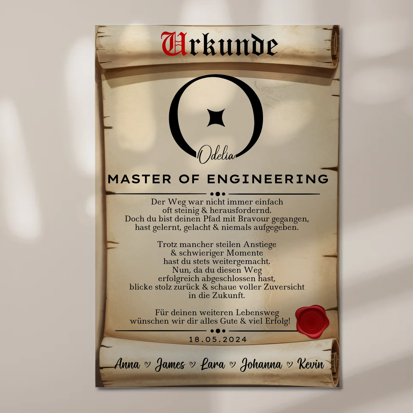 Urkunde Fotoboard Geschenk Masterabschluss Master Of Engineering