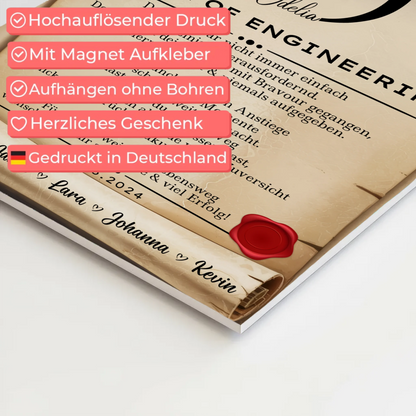 Urkunde Fotoboard Geschenk Masterabschluss Master Of Engineering