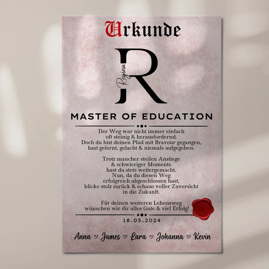 Urkunde Fotoboard Magnet Poster Geschenk Zum Bestandenen Master Master Of Education