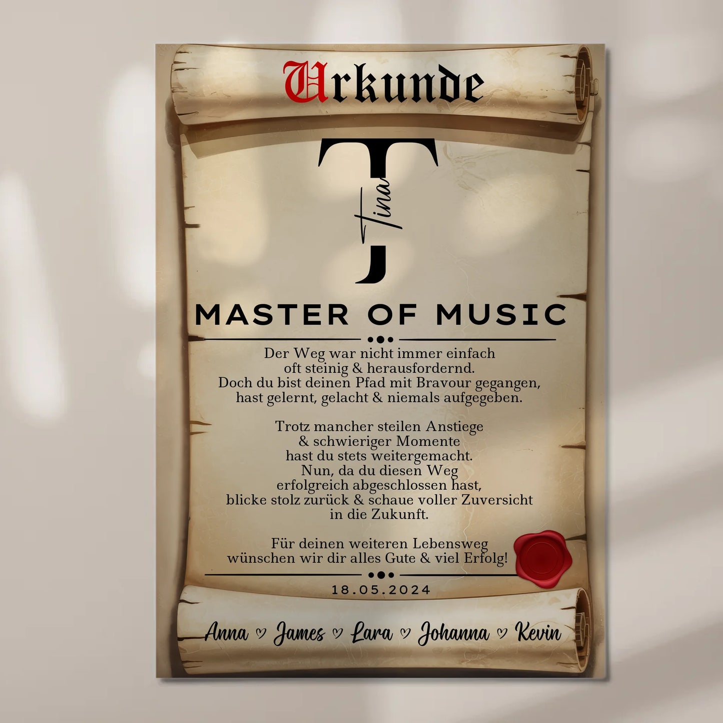 Urkunde Fotoboard Magnet Wandbild Geschenk Zum Masterabschluss Master Of Music