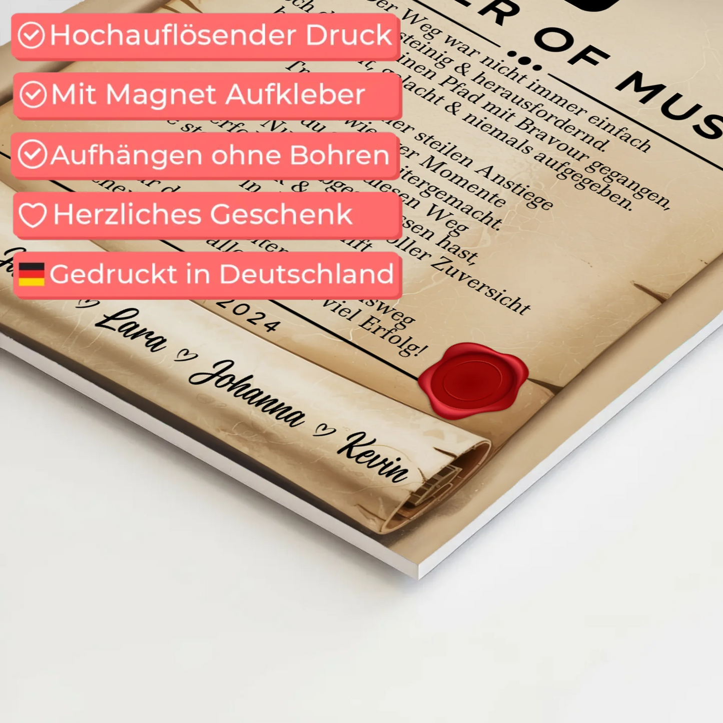 Urkunde Fotoboard Magnet Wandbild Geschenk Zum Masterabschluss Master Of Music