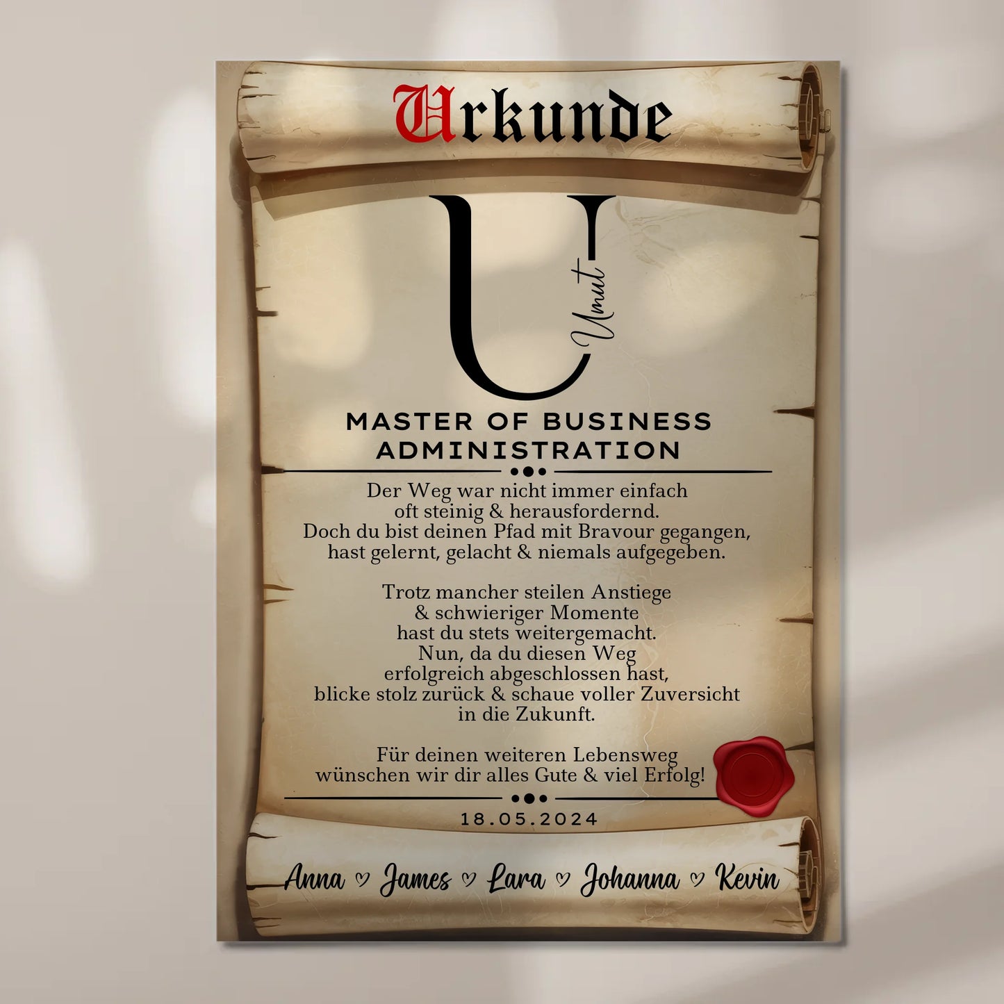Urkunde Magnet Wandbild Fotoboard Geschenk Masterabschluss Master Of Business Administration
