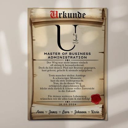 Urkunde Magnet Wandbild Fotoboard Geschenk Masterabschluss Master Of Business Administration