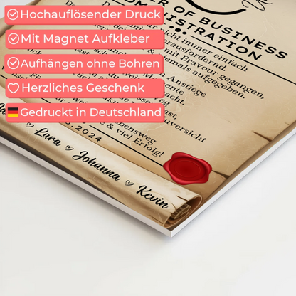 Urkunde Magnet Wandbild Fotoboard Geschenk Masterabschluss Master Of Business Administration