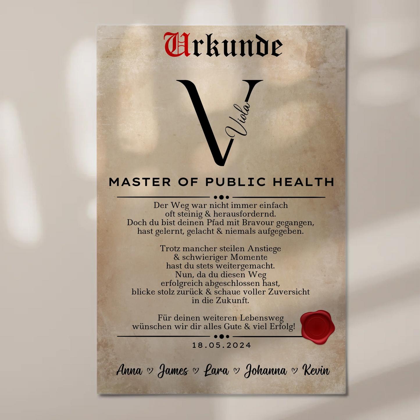 Urkunde Fotoboard Geschenk Zum Master Master Of Public Health