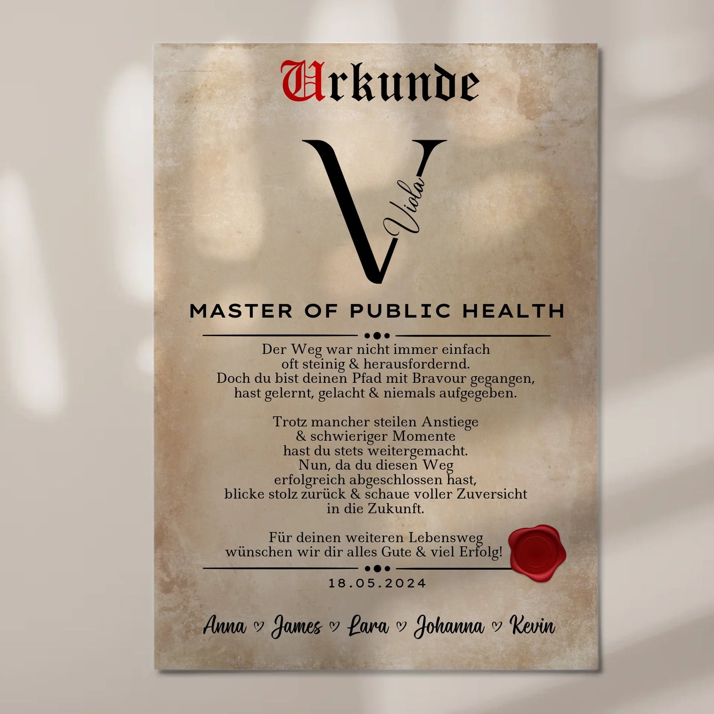 Urkunde Fotoboard Geschenk Zum Master Master Of Public Health