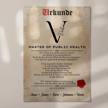 Urkunde Fotoboard Geschenk Zum Master Master Of Public Health