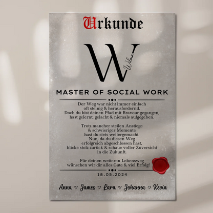 Urkunde Fotoboard Magnetisch Geschenk Zum Bestandenen Master Master Of Social Work