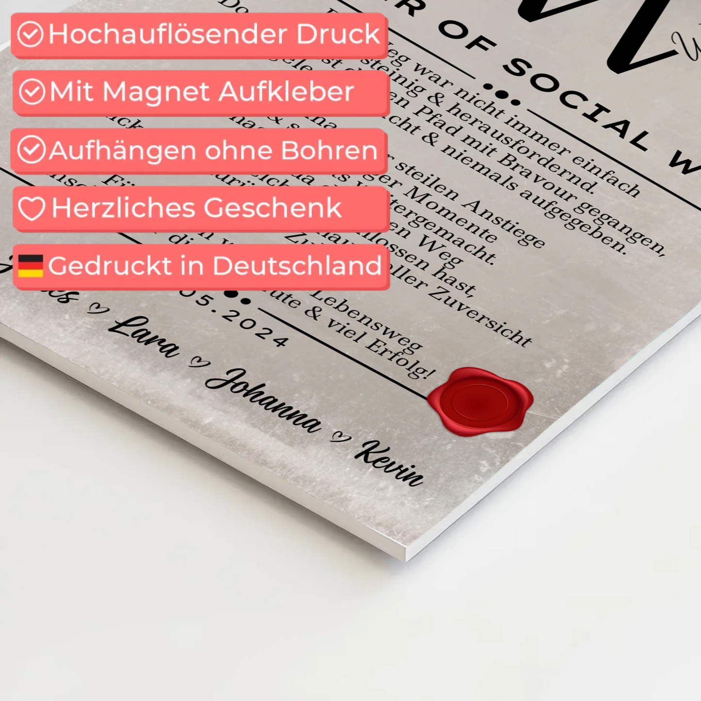 Urkunde Fotoboard Magnetisch Geschenk Zum Bestandenen Master Master Of Social Work