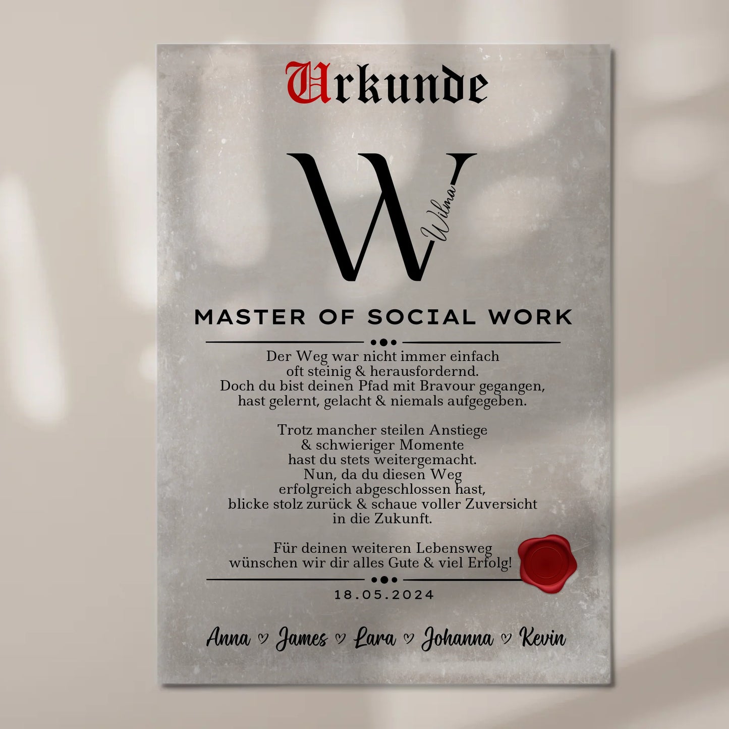 Urkunde Fotoboard Magnetisch Geschenk Zum Bestandenen Master Master Of Social Work