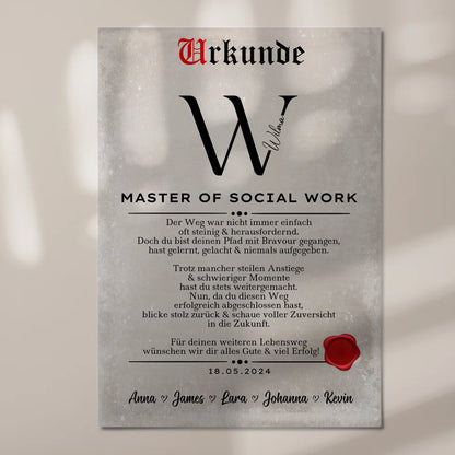 Urkunde Fotoboard Magnetisch Geschenk Zum Bestandenen Master Master Of Social Work