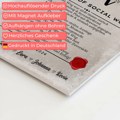 Urkunde Fotoboard Magnetisch Geschenk Zum Bestandenen Master Master Of Social Work