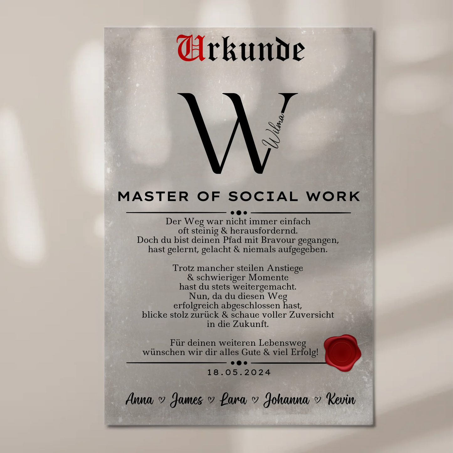 Urkunde Fotoboard Magnetisch Geschenk Zum Bestandenen Master Master Of Social Work