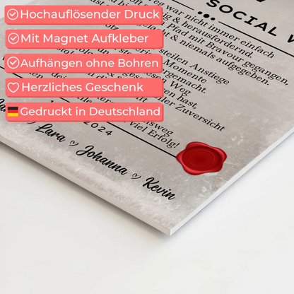 Urkunde Fotoboard Magnetisch Geschenk Zum Bestandenen Master Master Of Social Work