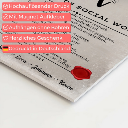 Urkunde Fotoboard Magnetisch Geschenk Zum Bestandenen Master Master Of Social Work