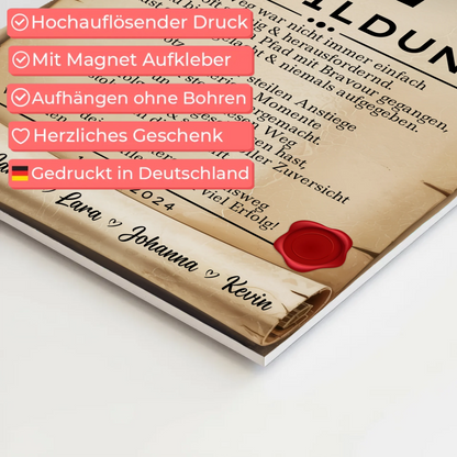 Urkunde Fotoboard Magnet Poster Ausbildungsabschluss Geschenk Ausbildung