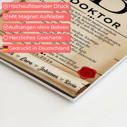 Urkunde Fotoboard Magnet Wandbild Doktor Abschluss Geschenk Doktorand