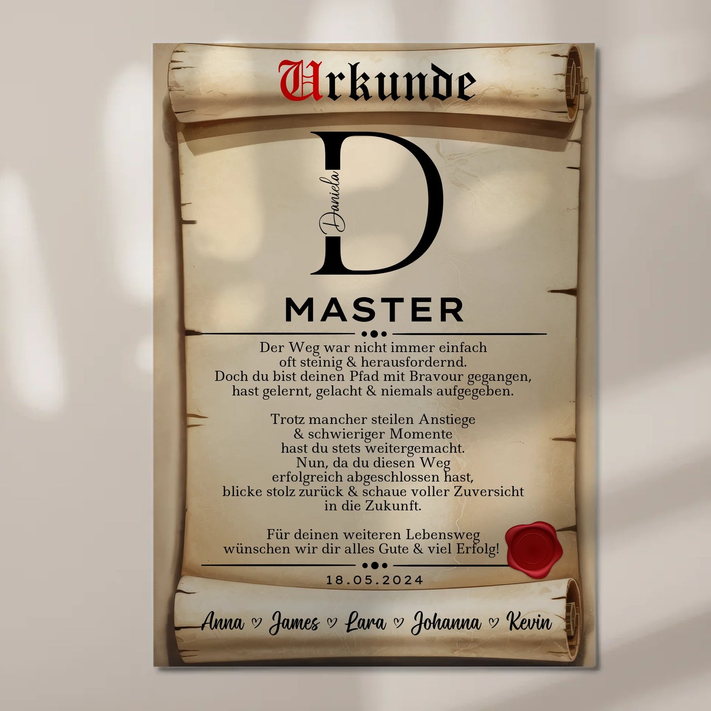 Urkunde Fotoboard Geschenk Masterabschluss Masterand