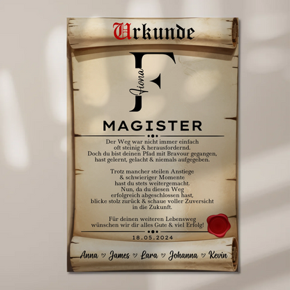 Urkunde Fotoboard Magnet Poster Geschenk zum Magisterand