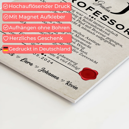 Urkunde Magnet Fotoboard Geschenk Professor