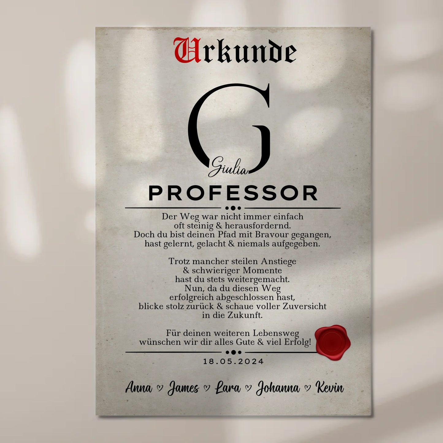 Urkunde Magnet Fotoboard Geschenk Professor