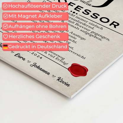 Urkunde Magnet Fotoboard Geschenk Professor