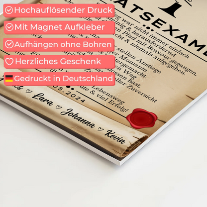 Urkunde Magnet Wandbild Fotoboard Geschenk zum Staatsexamen Abschluss