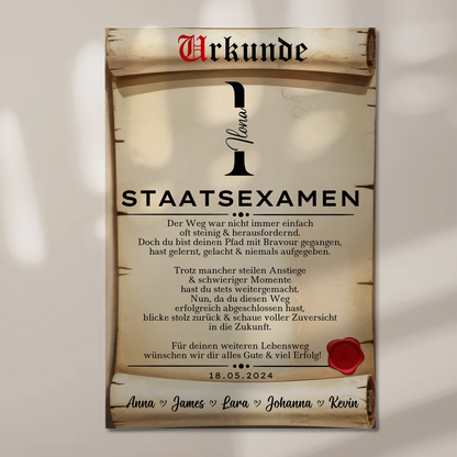 Urkunde Magnet Wandbild Fotoboard Geschenk zum Staatsexamen Abschluss