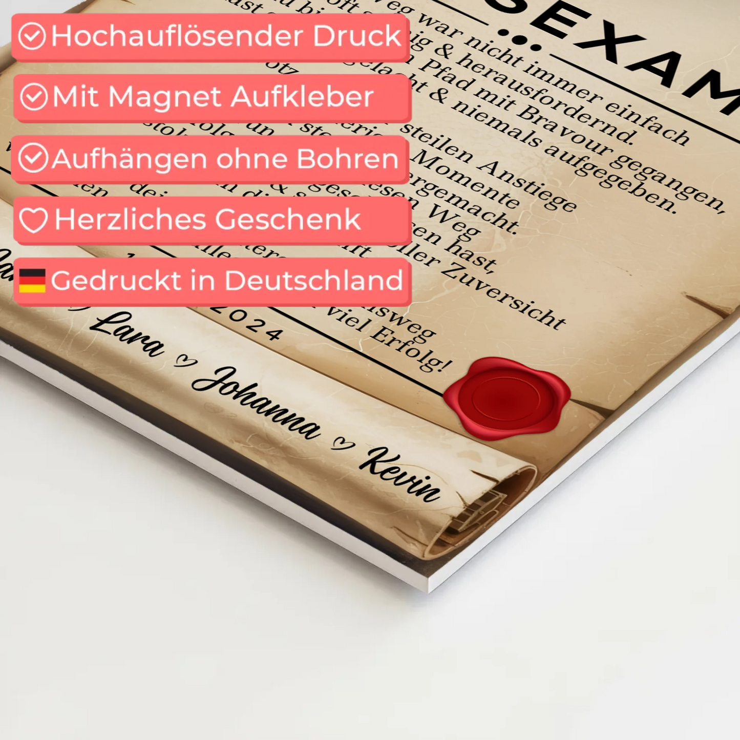 Urkunde Magnet Wandbild Fotoboard Geschenk zum Staatsexamen Abschluss